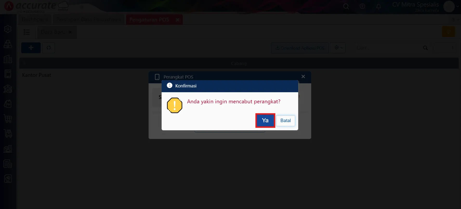 Cara memutuskan perangkat Accurate POS